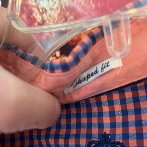 Bugatchi Shaped Fit Long Sleeve Button Down Pink Blue check Print Shirt XL - Picture 3 of 8